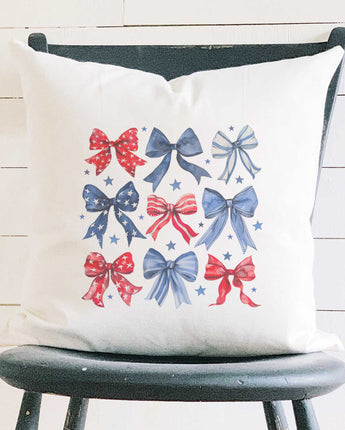 Red, White and Bows - Patriotic Square Canvas Pillow
