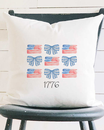 Watercolor Flags & Bows - Patriotic Square Canvas Pillow