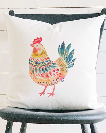 Folk-Art Chicken - Spring Square Canvas Pillow