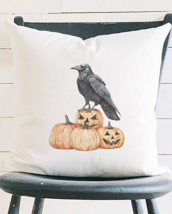 Crow and Carved Pumpkins - Customizable Halloween Pillow