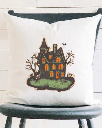 Retro Haunted House - Customizable Halloween Square Canvas Pillow