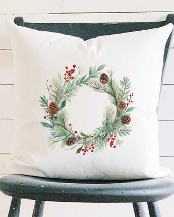 Winter Wreath - Customizable Christmas Square Canvas Pillow