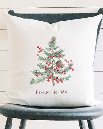 Holiday Tree and Berries - Custom Square Canvas Pillow