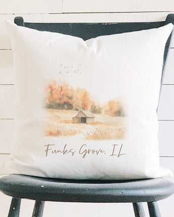 Fall Field Barn - Custom Square Canvas Pillow