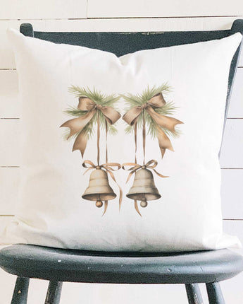 Pine Boughs and Bells - Customizable Square Canvas Pillow