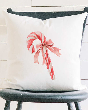 Candy Cane with a Bow - Customizable Square Canvas Pillow