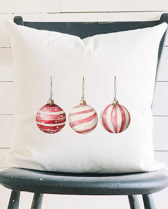 Red and White Stripe Ornaments - Customizable Square Canvas Pillow