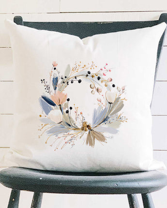 Winter Blue Wreath - Customizable Square Canvas Pillow