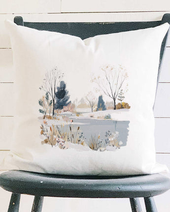 Brisk Winter Pond - Customizable Square Canvas Pillow