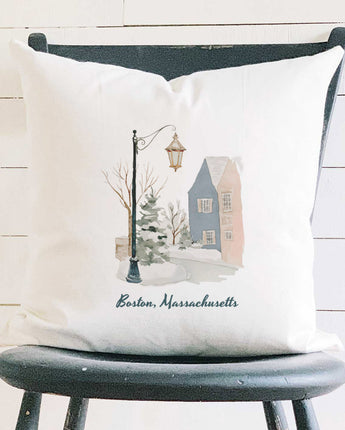 Snowy Town Row - Custom Square Canvas Pillow