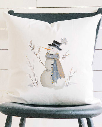 Blue Winter Snowman - Customizable Square Canvas Pillow