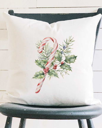 Candy Cane with Holly - Customizable Square Canvas Pillow