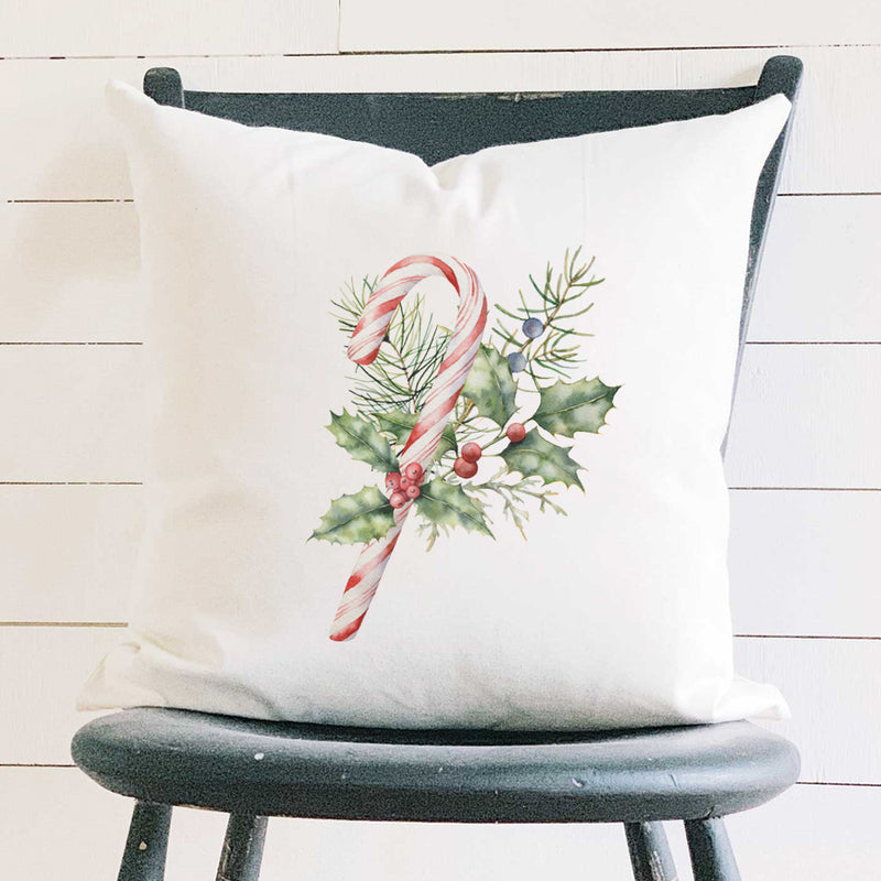 Candy Cane with Holly - Square Canvas Pillow