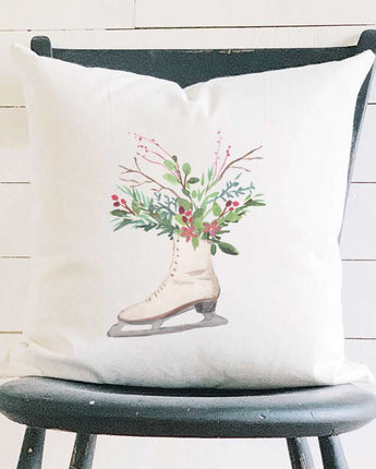 Winter Floral Ice Skate - Square Canvas Pillow