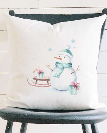 Watercolor Snowman - Square Canvas Pillow