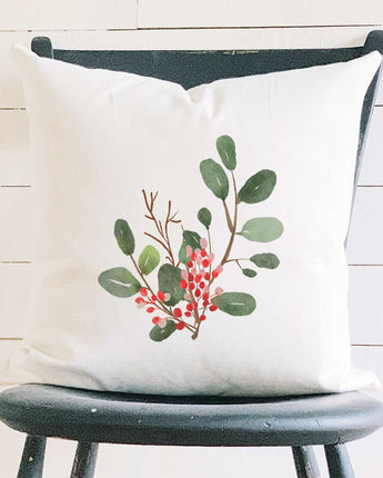 Watercolor Holly Branch - Square Canvas Pillow