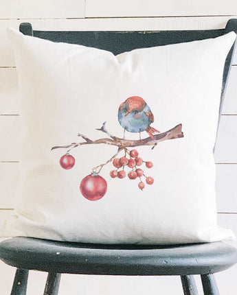 Christmas Branch with Bird - Square Canvas Pillow
