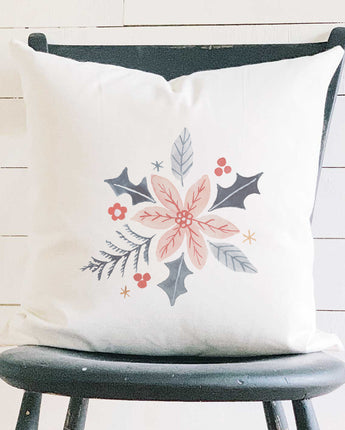 Hand Drawn Pink Poinsettia - Square Canvas Pillow