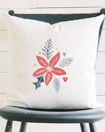 Hand Drawn Red Poinsettia - Square Canvas Pillow