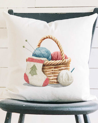 Fairytale Stocking with Yarn - Square Canvas Pillow