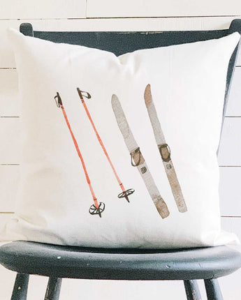 Watercolor Skis - Square Canvas Pillow