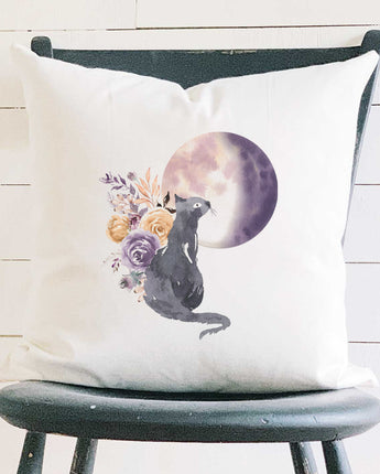 Floral Black Cat - Square Canvas Pillow