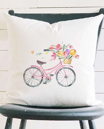 Spring Floral Bike - Square Canvas Pillow