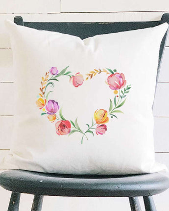 Spring Heart Wreath - Square Canvas Pillow