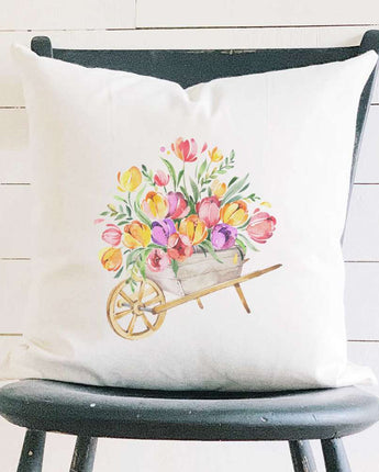 Spring Floral Wheelbarrow - Square Canvas Pillow