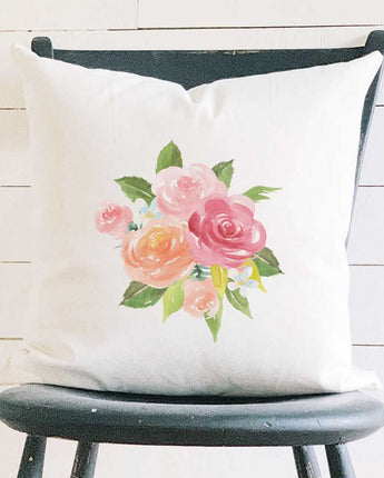 Watercolor Rose Bouquet - Square Canvas Pillow