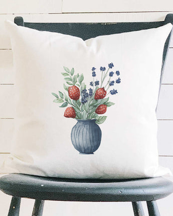 Farmhouse Strawberry Bouquet - Square Canvas Pillow