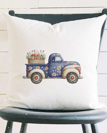 Daisy Farmhouse Truck - Square Canvas Pillow