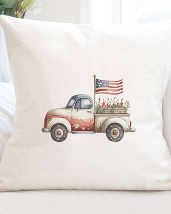 Patriotic Farmhouse Truck - Square Canvas Pillow