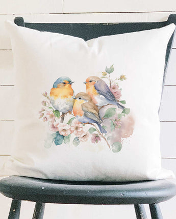 Spring Birds Watercolor - Square Canvas Pillow