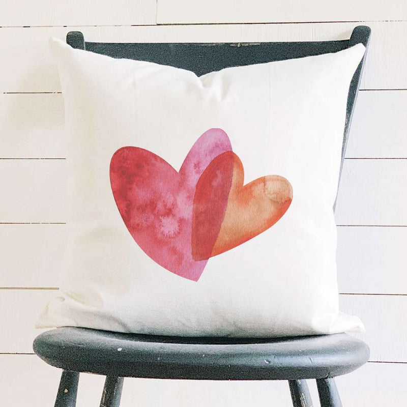 Orange and Pink Double Heart - Square Canvas Pillow