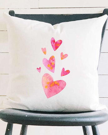 Orange and Pink Group of Hearts - Square Canvas Pillow