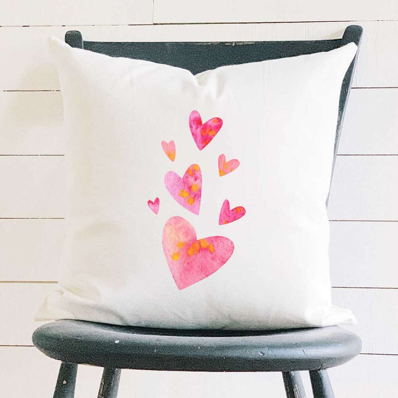 Orange and Pink Group of Hearts - Square Canvas Pillow