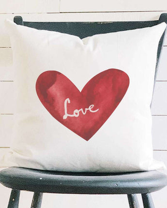 Watercolor Love Heart Red - Square Canvas Pillow