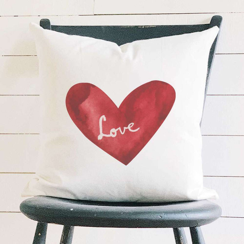 Watercolor Love Heart Red - Square Canvas Pillow