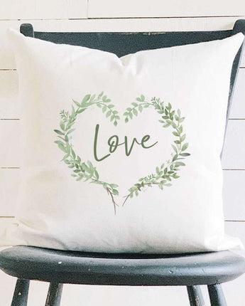 Love Greenery Heart Wreath - Square Canvas Pillow