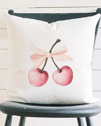 Cherries with a Bow - Valentine's Day Square Canvas Pillow