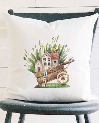 Wheelbarrow Fairy House - Square Canvas Pillow