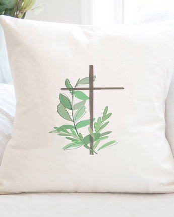 Cross with Leaves - Square Canvas Pillow