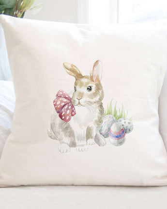 Watercolor Rabbit with Eggs - Square Canvas Pillow