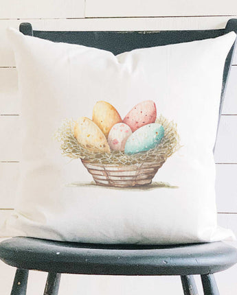 Rustic Egg Basket - Square Canvas Pillow