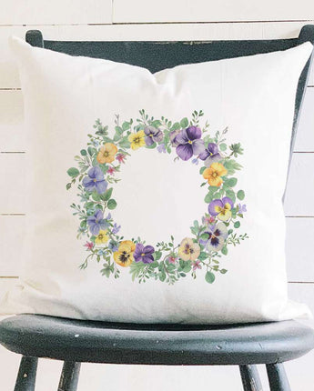 Spring Pansy Wreath - Spring Square Canvas Pillow