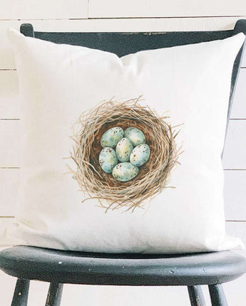 Watercolor Robins' Nest - Spring Square Canvas Pillow