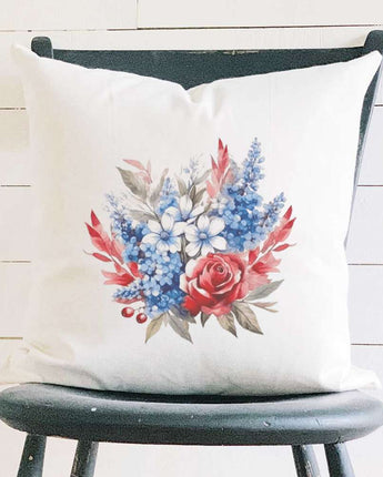 Rose Patriotic Bouquet - Square Canvas Pillow