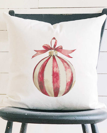 Red and White Stripe Ornament - Customizable Square Canvas Pillow