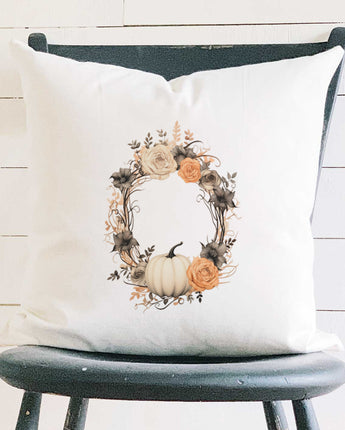 Pumpkin and Rose Wreath - Autumn Square Canvas Pillow